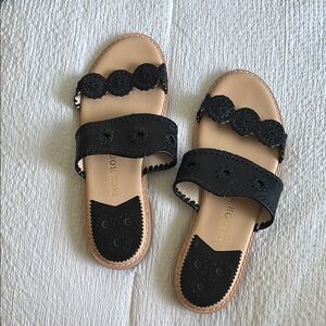 Jack Rogers Black Scalloped Sandals
